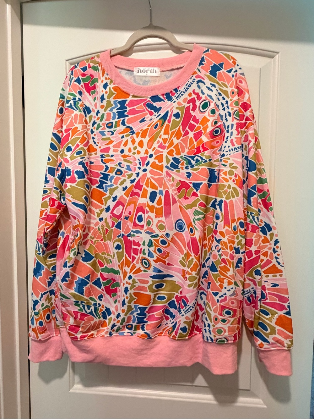 North Multicolor Butterfly-Print Pink Crew Sweatshirt